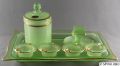 1920s-0663_smoker_set_8piece_0663_tray_0617_jar_and_cover_0212_match_0130_ash_tray_gold_trim_emerald_frosted.jpg